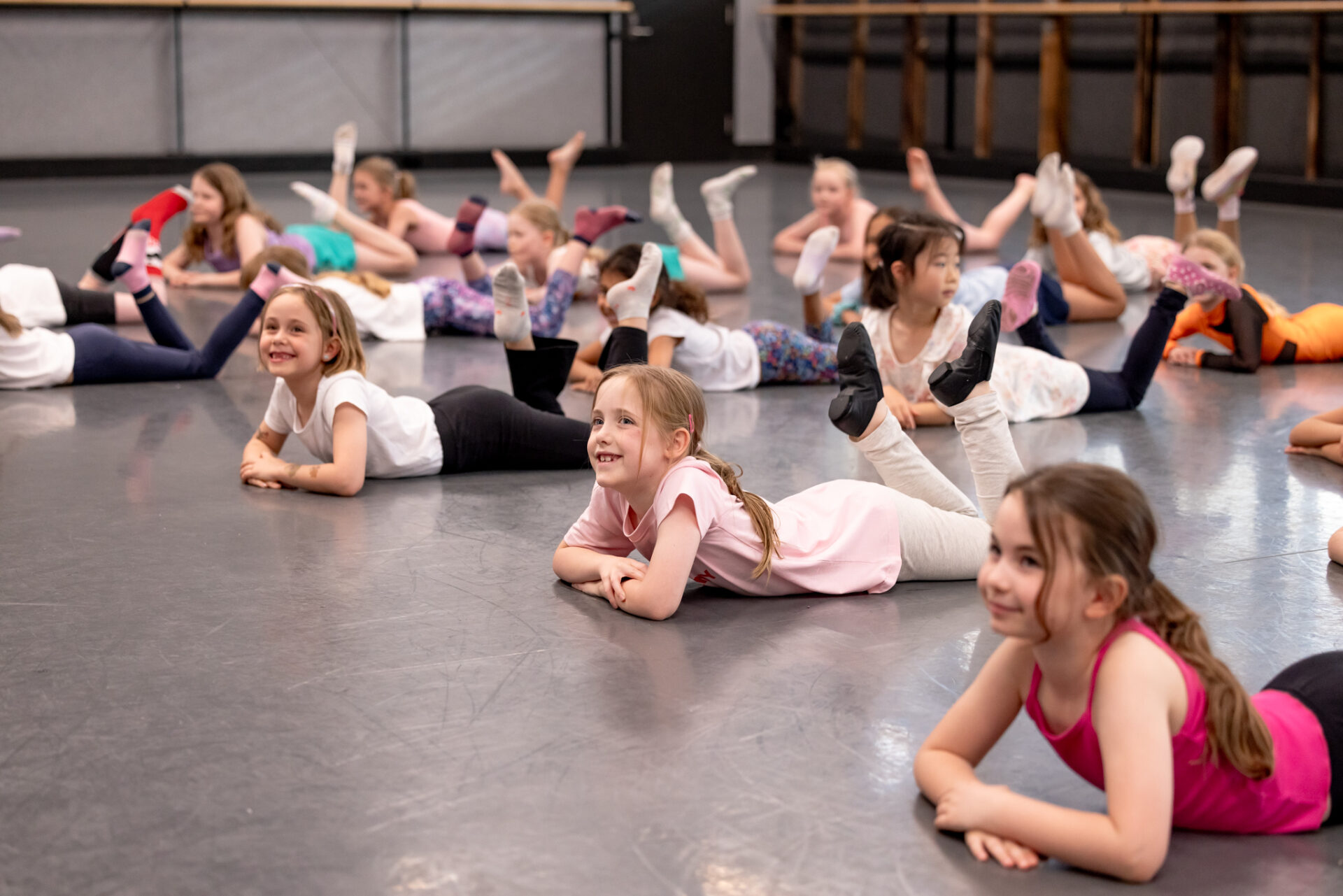 School Holiday Workshop participants practising floor work.